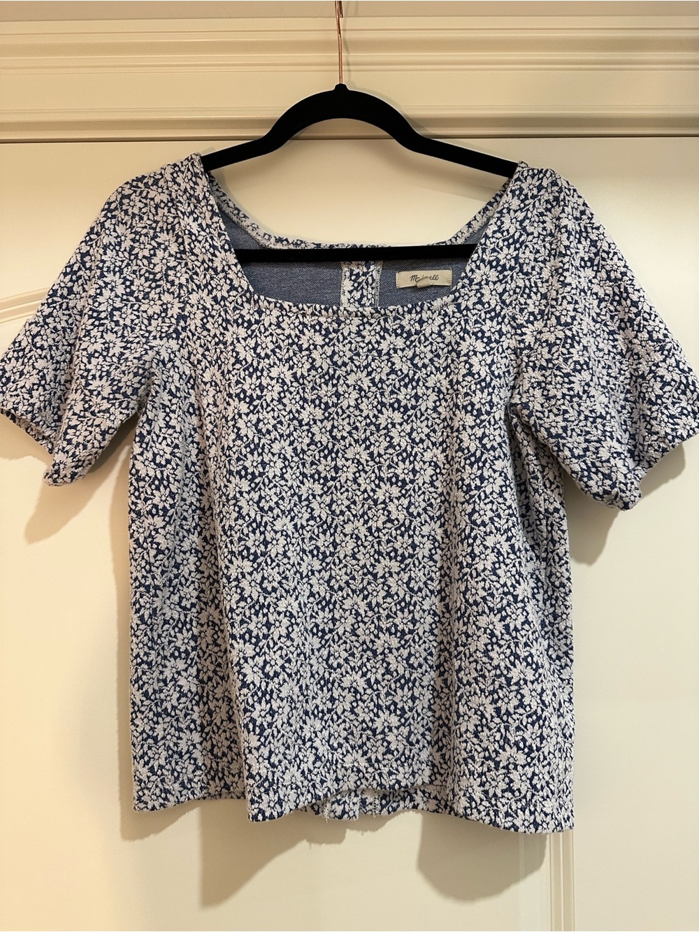 Madewell Blue Floral Jacquard Square Neck Top